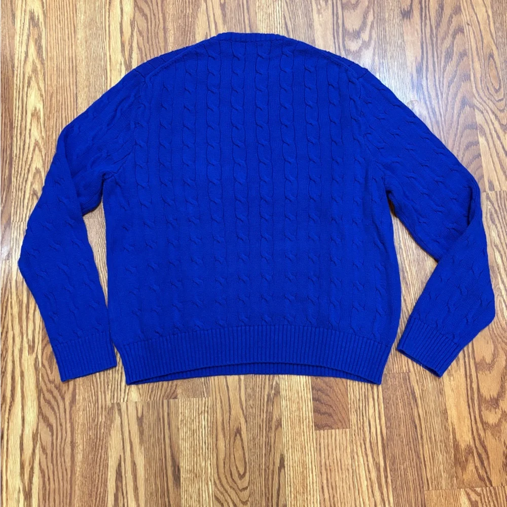 Ralph Lauren Men's Royal Blue Cable Knit Sweater XXL/TTG Preppy Warm Base Layer - Picture 3 of 8